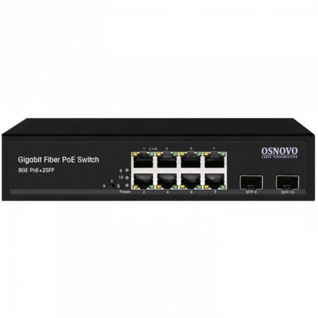 Коммутатор OSNOVO Гигабитный PoE SW-80802(150W) 1000 Base-TX (1000 мбит/с), 2 SFP порта