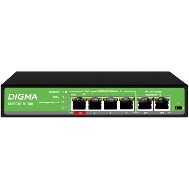 Коммутатор Digma DSP204G-2G-T80 1000 Base-TX (1000 мбит/с)
