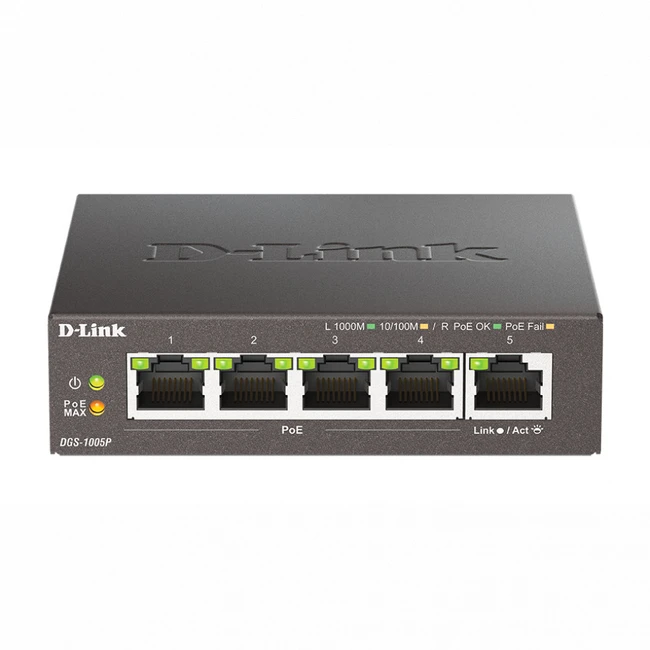 Коммутатор D-link DGS-1005P/B3A 1000 Base-T (1000 мбит/с)