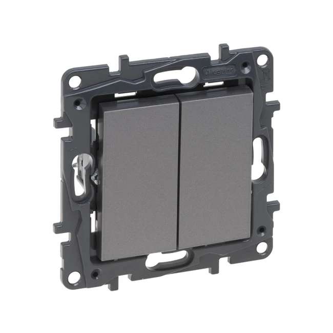 Legrand Выключатель двухклавишный Niloe Step 10А авт.клеммы Сталь 863405