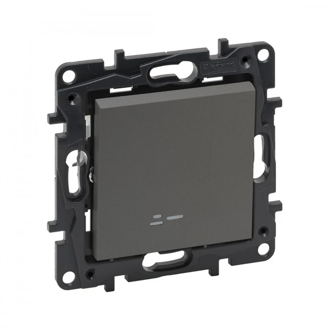 Legrand Выключатель одноклавишный Niloe Step 10А с подстветкой авт.клеммы Сталь 863411