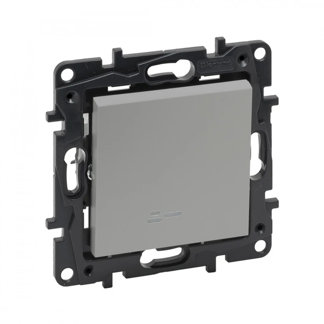 Legrand Выключатель одноклавишный Niloe Step 10А с подстветкой авт.клеммы Алюминий 863311