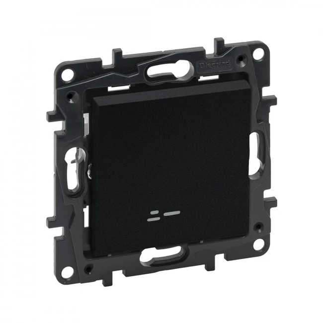 Legrand Выключатель одноклавишный Niloe Step 10А с подстветкой авт.клеммы Чёрный 863511