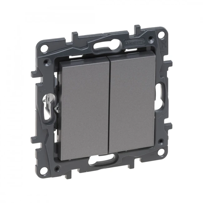 Legrand Переключатель двухклавишный крестовой Niloe Step 10А авт.клеммы Сталь 863408