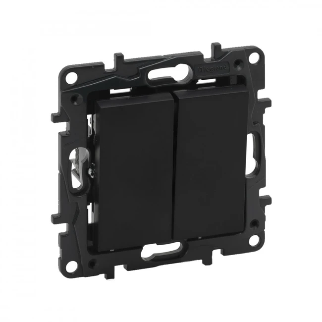 Legrand Переключатель двухклавишный крестовой Niloe Step 10А авт.клеммы Чёрный 863508