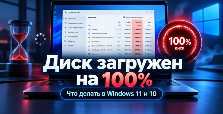 Диск загружен на 100% в Windows 11 и Windows 10: причины и решения